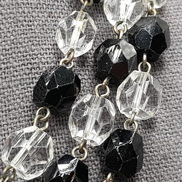 Art Deco Black Clear Crystal Necklace 53in Flapper Glass Beads 1930s main image 8